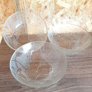 🔥Set of 3 Vintage KIG Group Hibiscus Clear Pattern Glass Serving Bowls